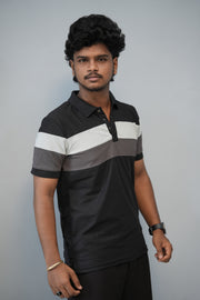 Trendy Color Block Polo T-Shirt for Men | Full Sleeve Slim Fit Casual Tee - Black-T-Shirt-7 Man